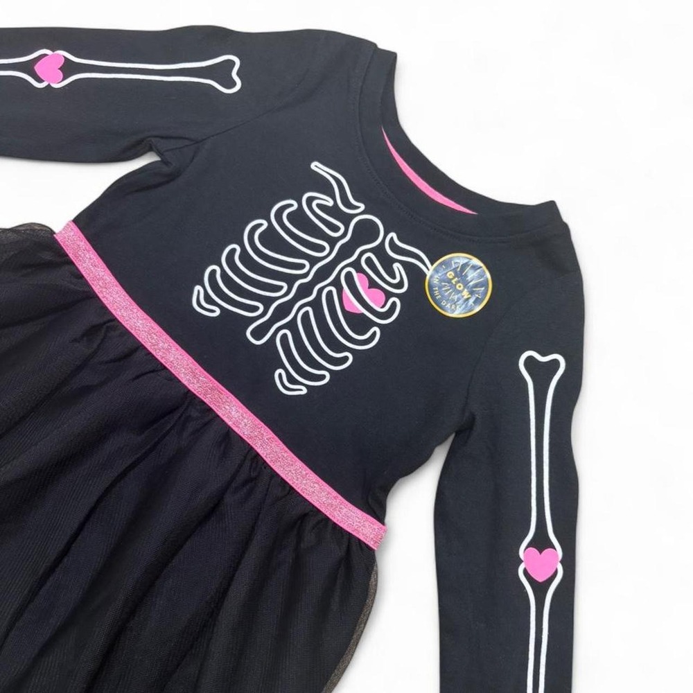Spooky Skeleton Tulle Dress Glow-in-the-Dark Witchy Halloween Cat & Jack 2T - Picture 2 of 8